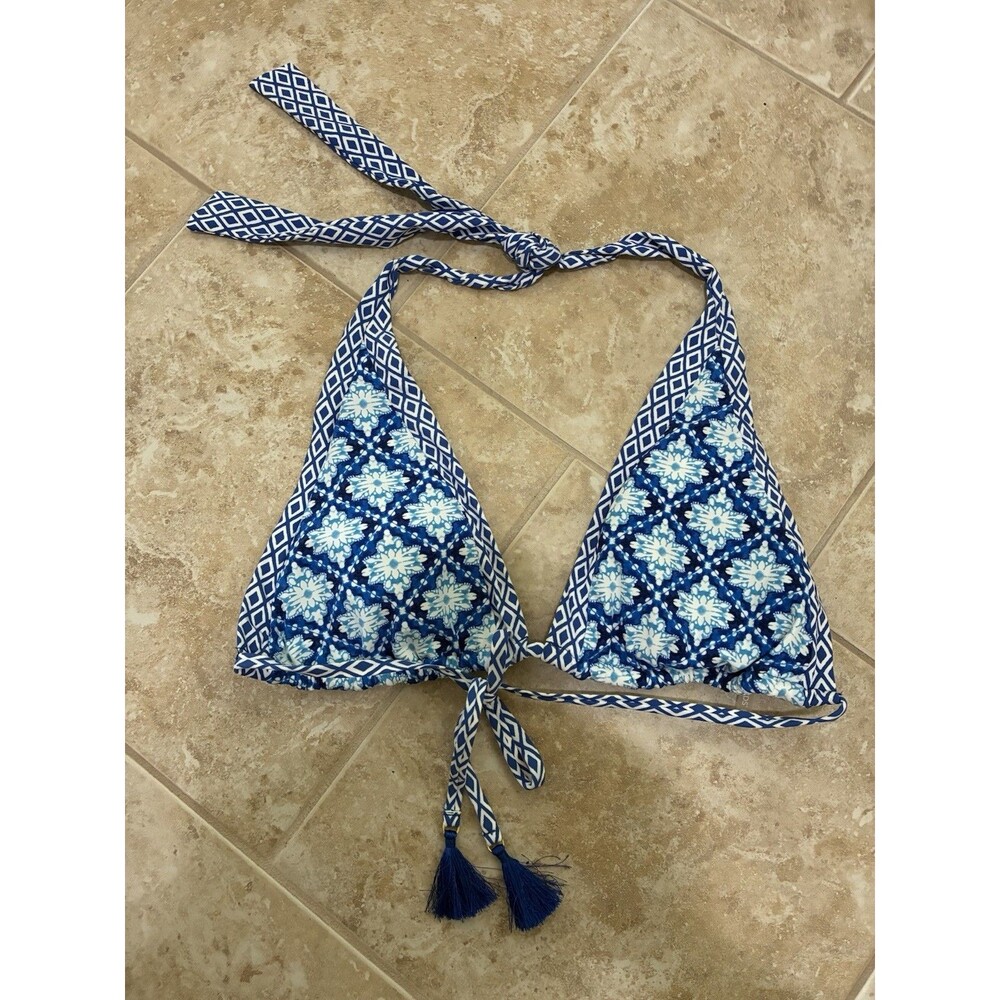 Lands' End Women's Bikini Top Navy Blue Geo Pattern  Size 14/16 Large